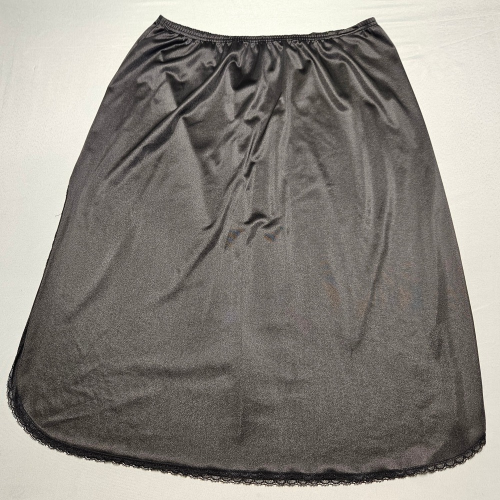 Vintage JCPenney Half Slip Womens Large Black Lace Trim Antron III Nylon USA